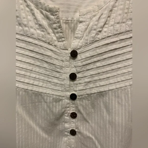 White Pintuck Button-Front Blouse with Drawstring Waist - Picture 3 of 7